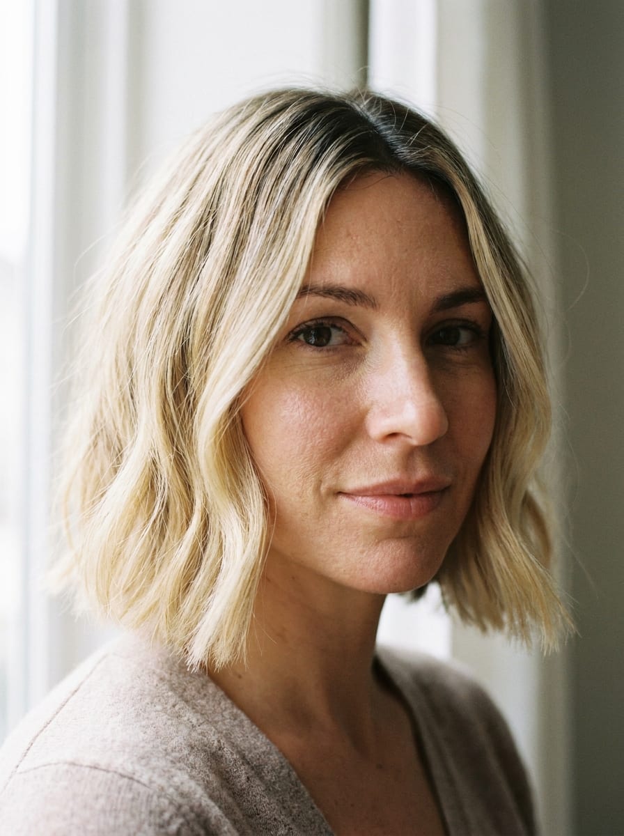 Blonder Bob mit dunklem Ansatz - Blonde Kurzhaarfrisur